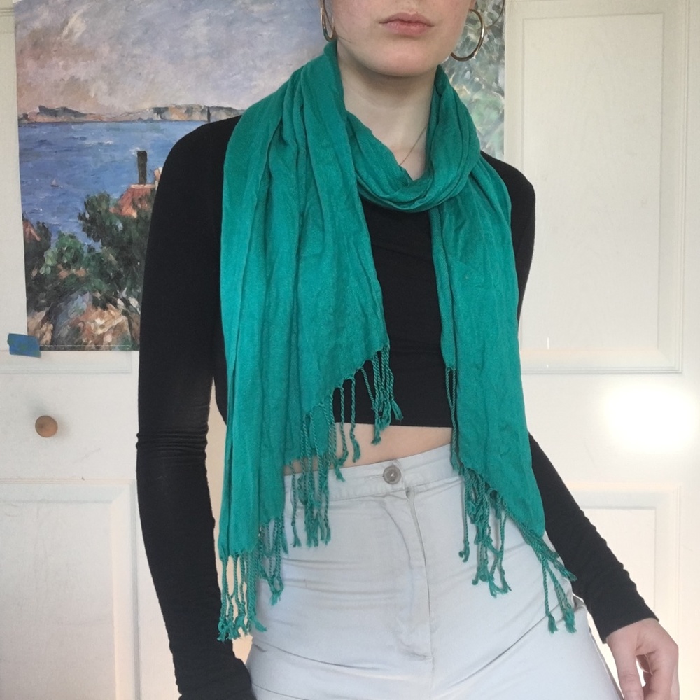 Teal fringe scarf